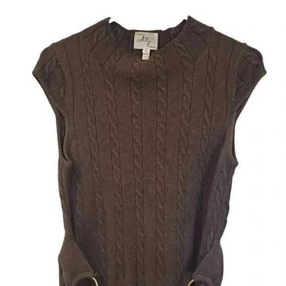 Milly of New York Women's Brown Viscose/Poly Cable Knit Sweater Dress w Gold Cha - Picture 2 of 10